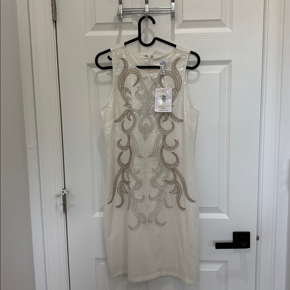 Badgley Mischka Cream and Gold Sequin Dress new with tags